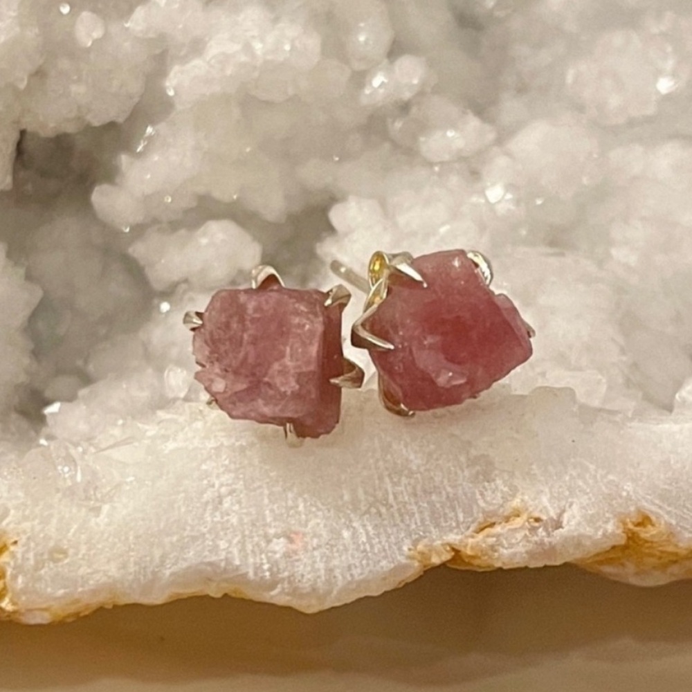 Pink Tourmaline Solid Sterling Silver Earrings 925 Studs